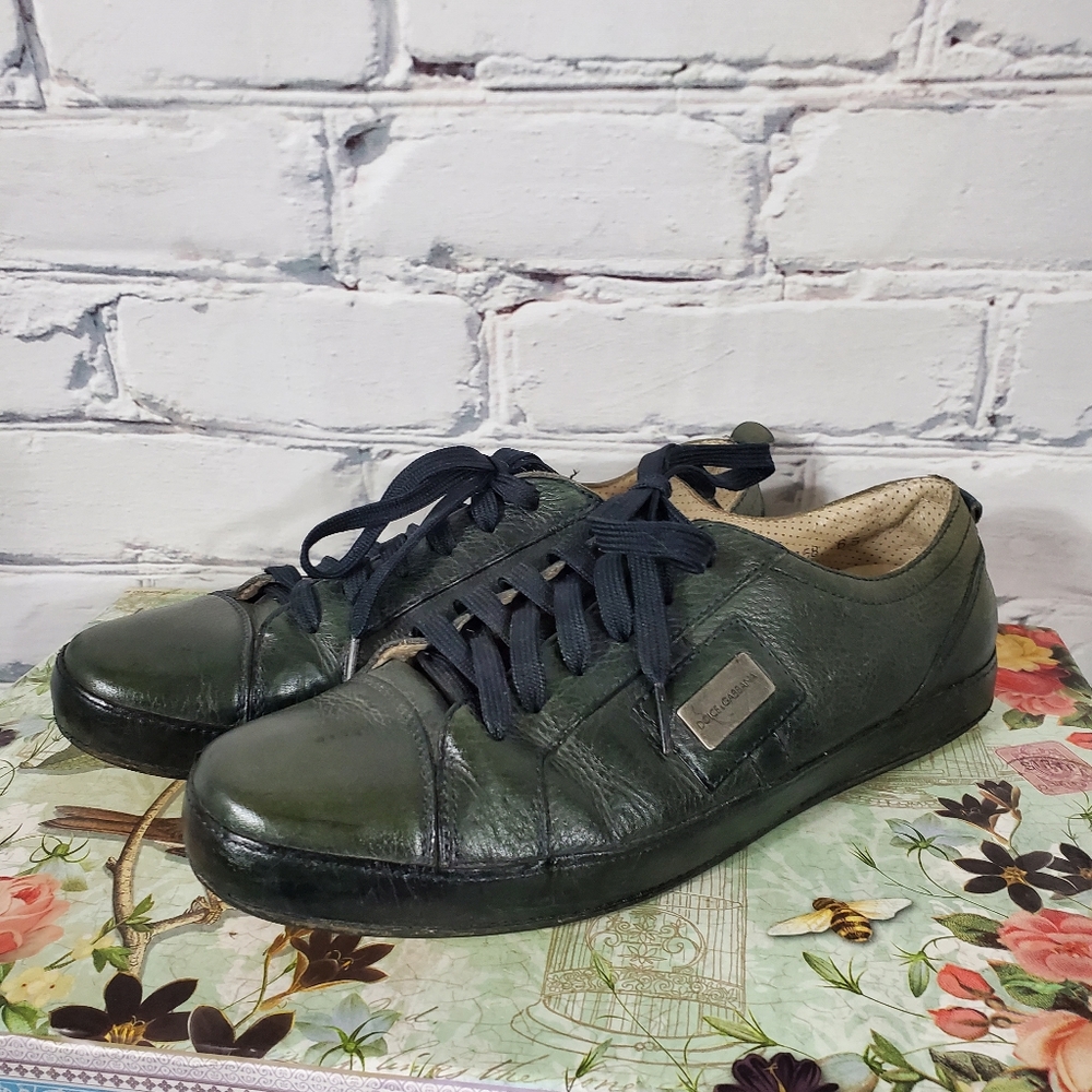 Dolce & Gabbana Green Leather Sneakers